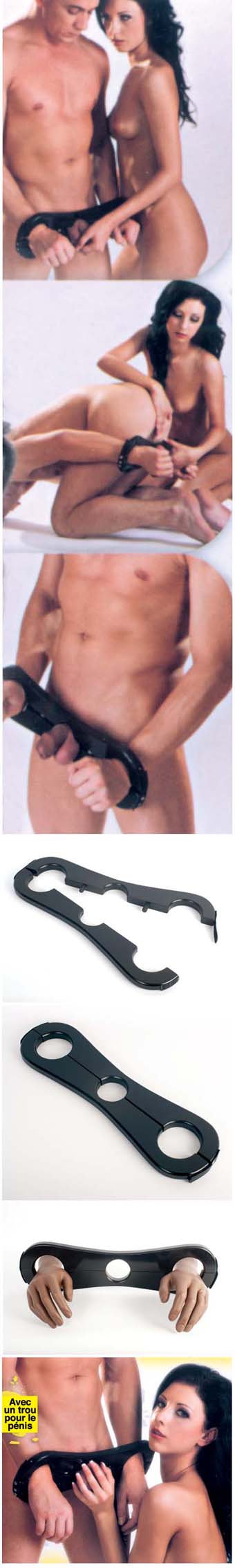 Carcan pour p�nis et testicules et mains d'homme soumis