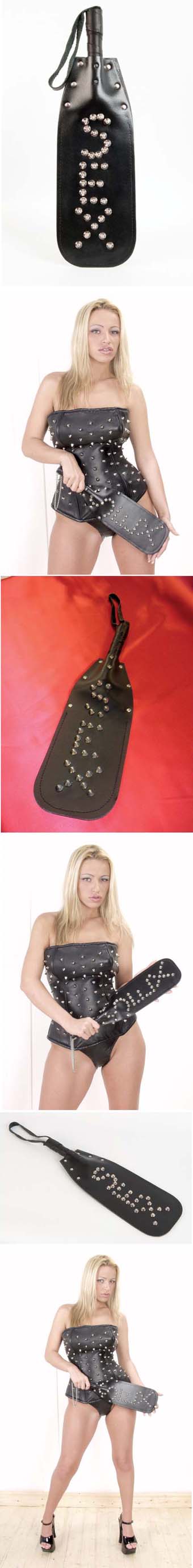 Raquette pour la fess�e en cuir - Paddle en cuir clout� pour la fess�e