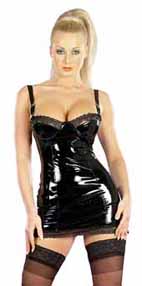 Nuisette sm &agrave; dentelles en vinyl noir