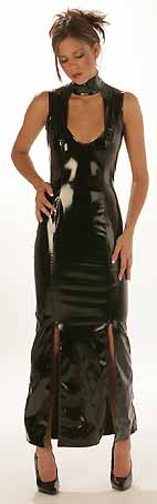 Robe longue fendue de Maitresse en vinyl noir